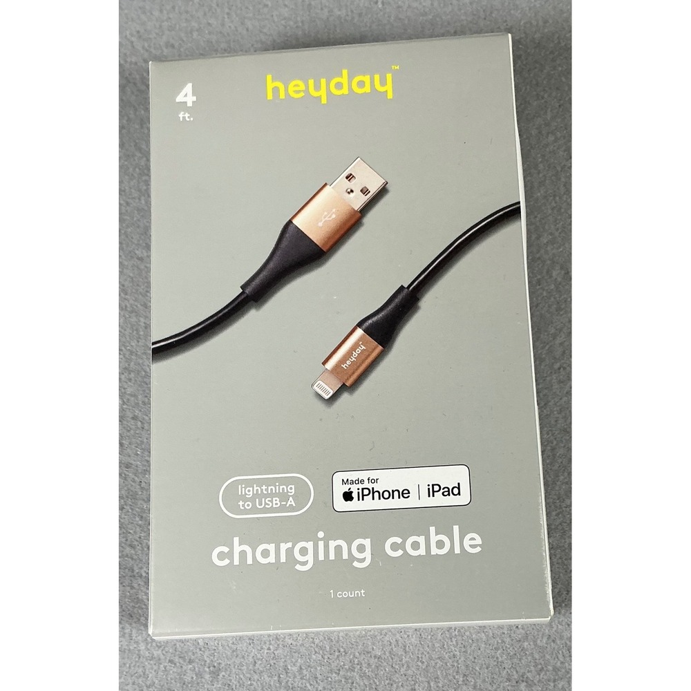 heyday 4ft Lightning to USB-A Charging Cable Rose Gold Black ‎ NEW